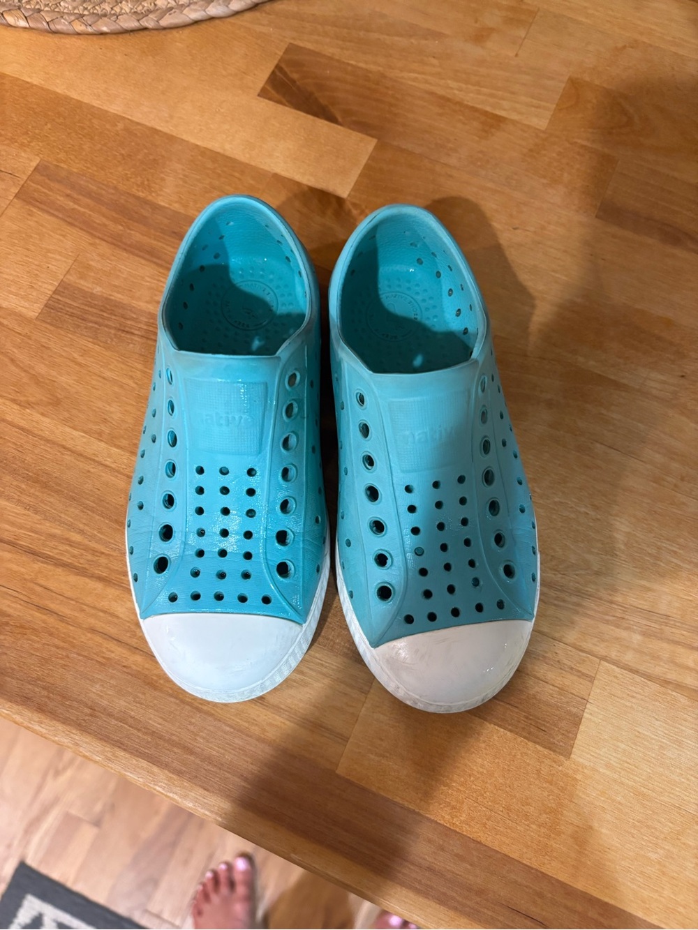 Native Kids Aqua Blue Slip-On Water Shoes with White Toe Cap - size 11